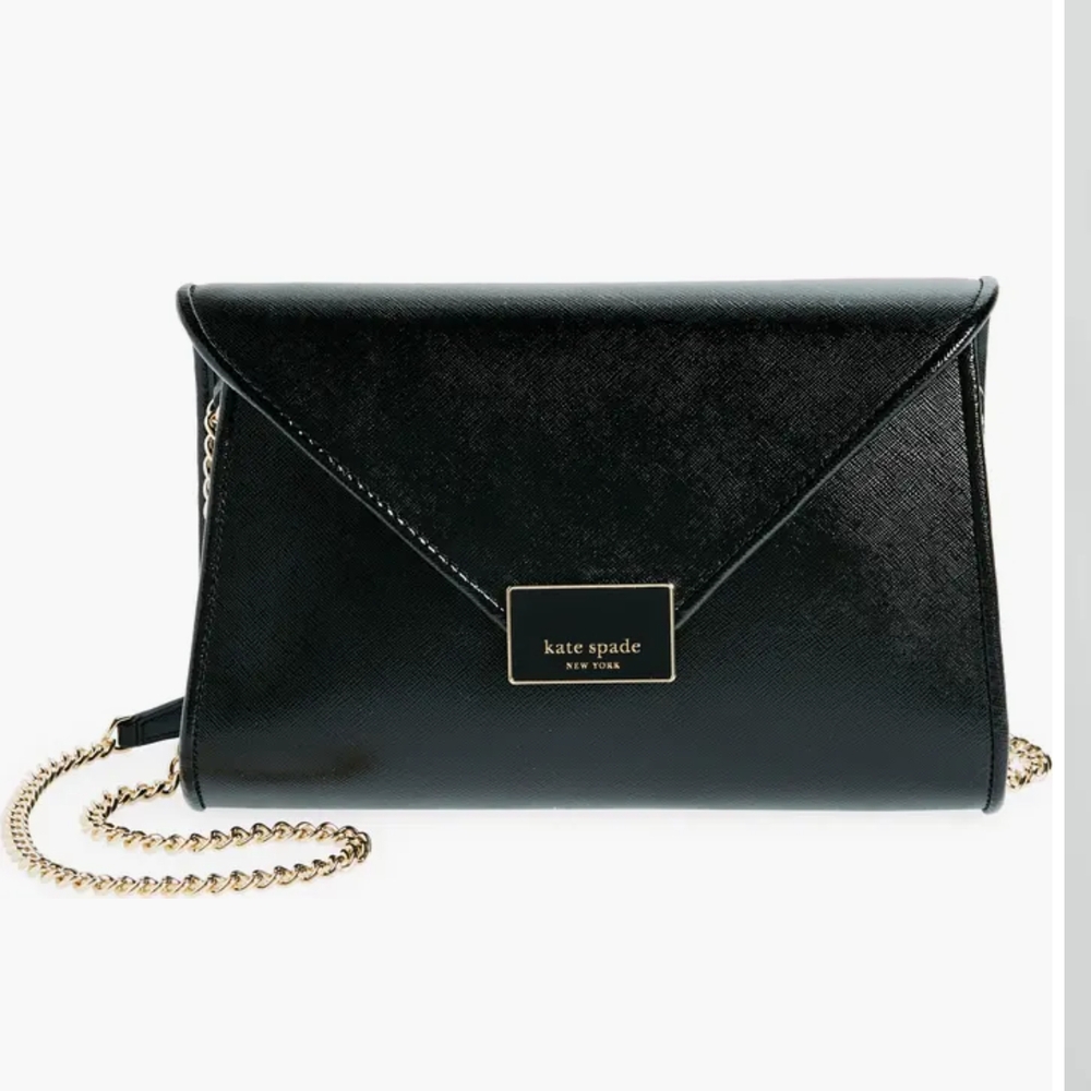 Kate Spade Black Envelope Clutch with Gold Chain